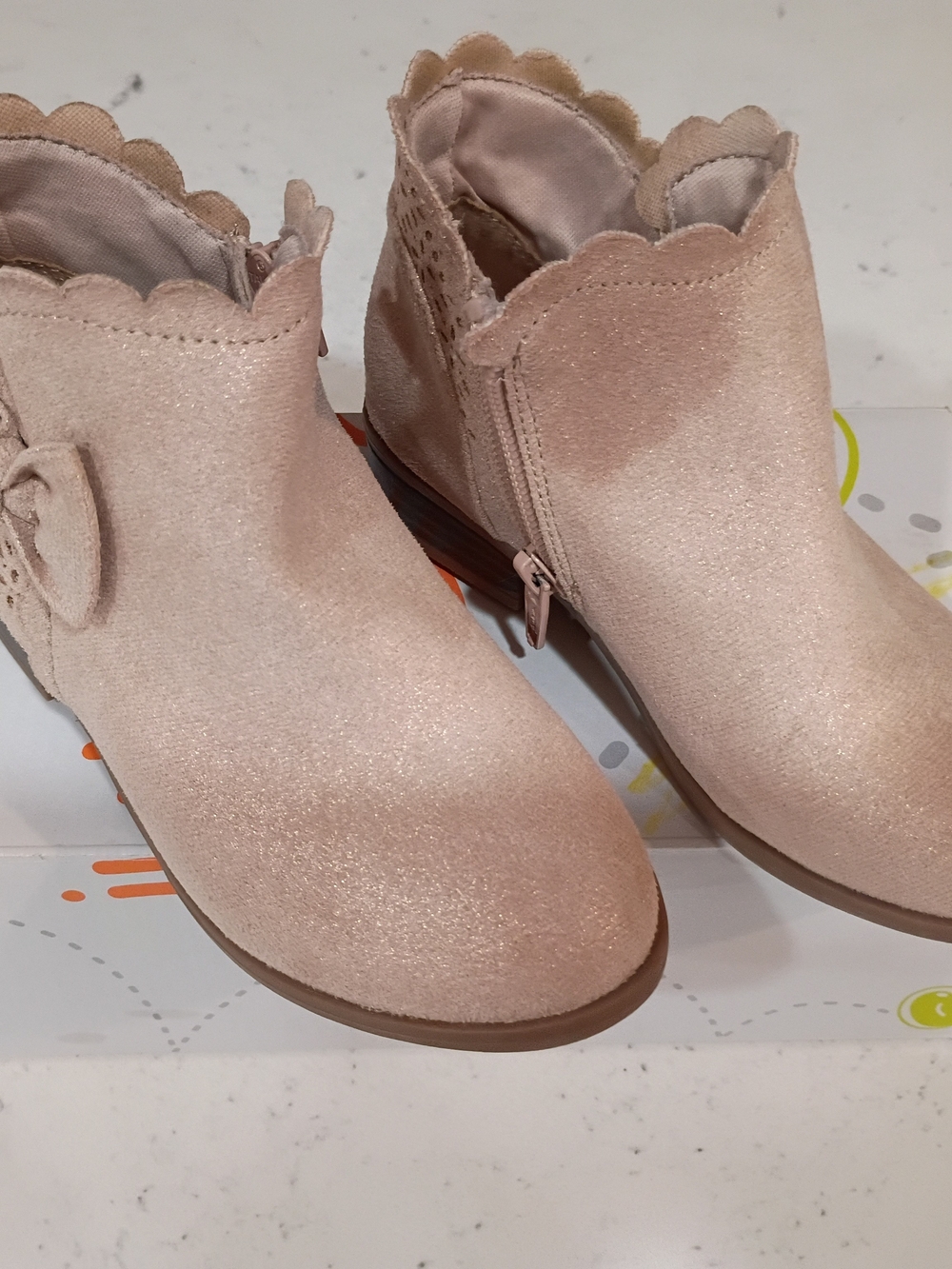 NEW Jumping Beans Ankle Boots With Bows Rose gold  Size 11 Girls - Picture 5 of 7